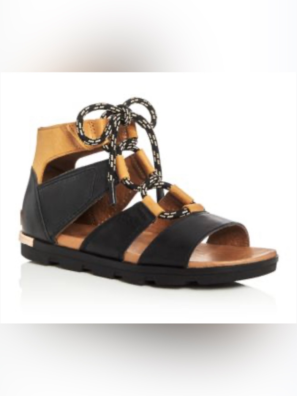 Sorel Torpeda Lace Up Sandals Black / Tan Leather Gladiator Size 7.5